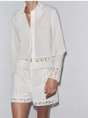 NWT Zara Lace-Trim Cotton Short White S